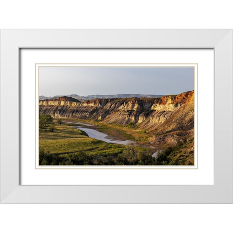 Red Cliffs above the Little Missouri River in the Little Missouri National Grasslands-North Dakota- White Modern Wood Framed Art Print with Double Matting by Haney, Chuck