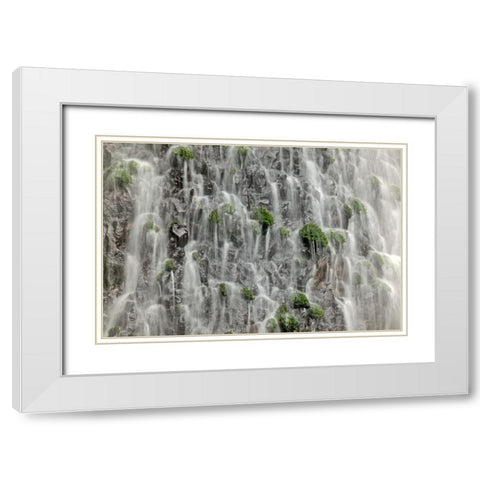 Waterfall close-up-Columbia River Gorge-Oregon White Modern Wood Framed Art Print with Double Matting by Jones, Adam