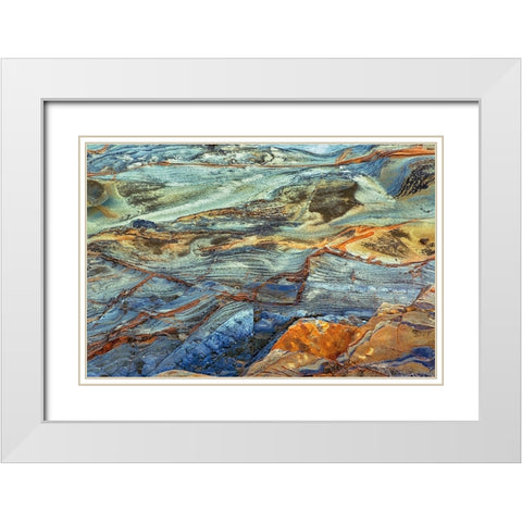 Rock pattern in eroded coastline-Shore Acres State Park-Coos Bay-Oregon White Modern Wood Framed Art Print with Double Matting by Jones, Adam