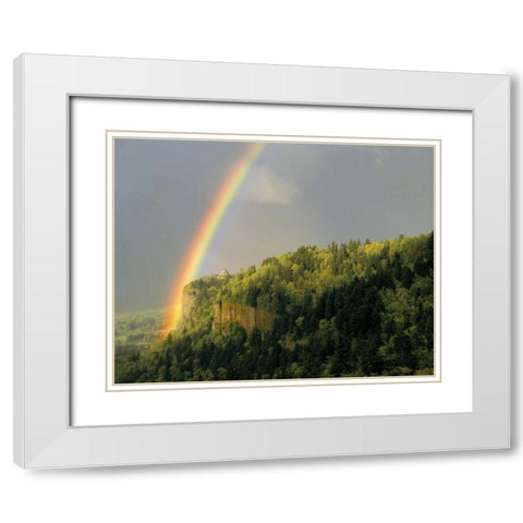 OR, Columbia Gorge, rainbow over Vista House White Modern Wood Framed Art Print with Double Matting by Terrill, Steve