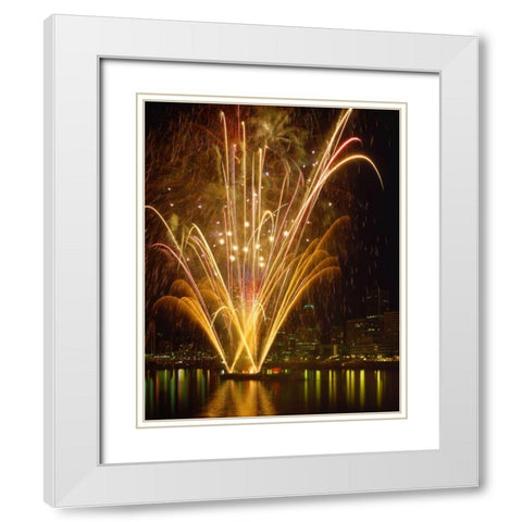 OR, Portland, Independence Day fireworks White Modern Wood Framed Art Print with Double Matting by Terrill, Steve