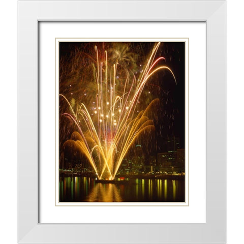 OR, Portland, Independence Day fireworks White Modern Wood Framed Art Print with Double Matting by Terrill, Steve