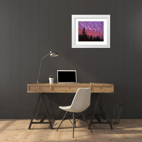 OR, Three Sisters, sunset clouds over forest White Modern Wood Framed Art Print with Double Matting by Terrill, Steve