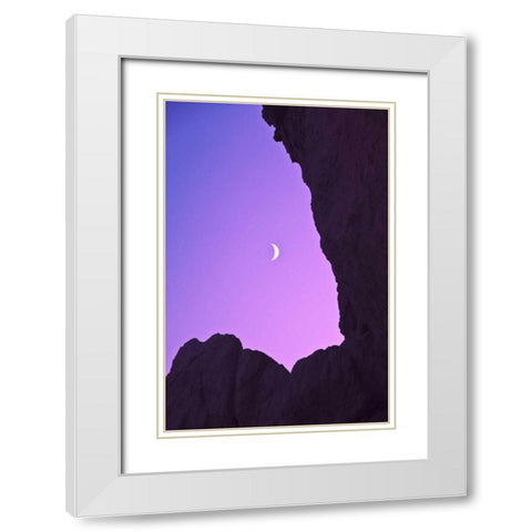 OR, Crescent moon framed by sea stacks White Modern Wood Framed Art Print with Double Matting by Rotenberg, Nancy