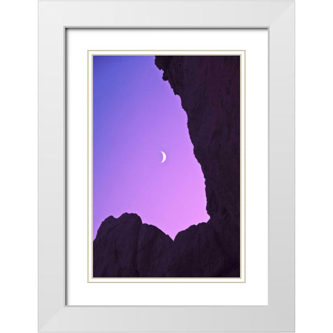 OR, Crescent moon framed by sea stacks White Modern Wood Framed Art Print with Double Matting by Rotenberg, Nancy
