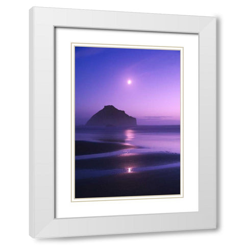 USA, Oregon Moonrise over Face Rock White Modern Wood Framed Art Print with Double Matting by Rotenberg, Nancy