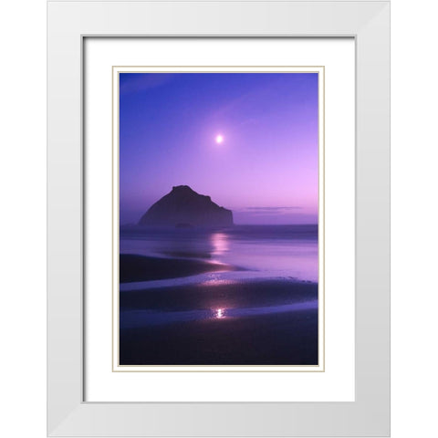 USA, Oregon Moonrise over Face Rock White Modern Wood Framed Art Print with Double Matting by Rotenberg, Nancy
