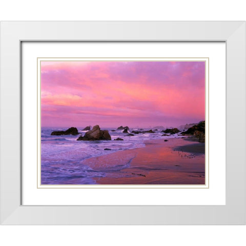 OR, Harris State Beach Sea stacks at dawn White Modern Wood Framed Art Print with Double Matting by Welling, Dave
