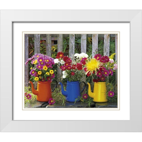 OR, Portland Antique coffeepots with flowers White Modern Wood Framed Art Print with Double Matting by Terrill, Steve