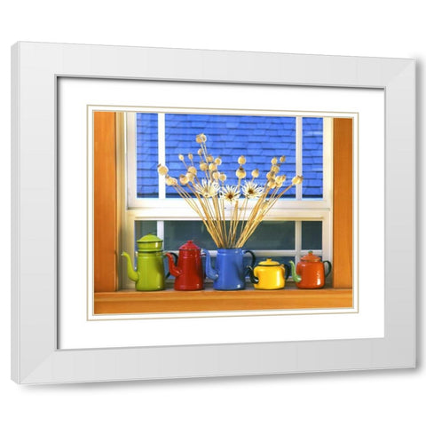 OR, Portland Enamelware teapots and coffeepots White Modern Wood Framed Art Print with Double Matting by Terrill, Steve