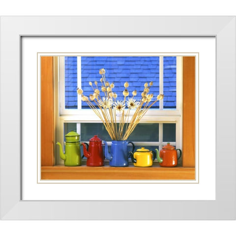OR, Portland Enamelware teapots and coffeepots White Modern Wood Framed Art Print with Double Matting by Terrill, Steve