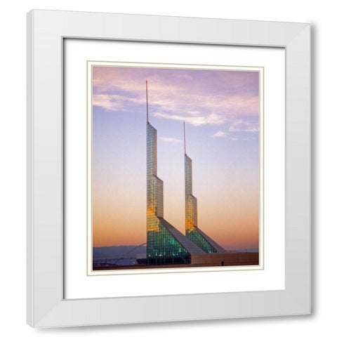 OR, Portland Oregon Convention Center at night White Modern Wood Framed Art Print with Double Matting by Terrill, Steve