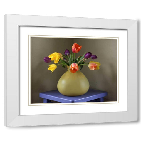 OR, Portland Tulips in antique glass vase White Modern Wood Framed Art Print with Double Matting by Terrill, Steve