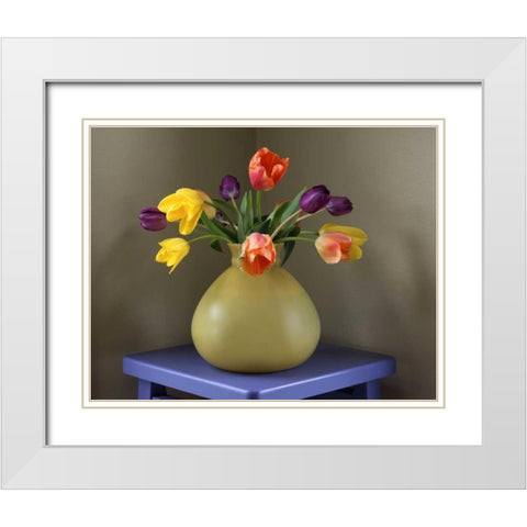 OR, Portland Tulips in antique glass vase White Modern Wood Framed Art Print with Double Matting by Terrill, Steve