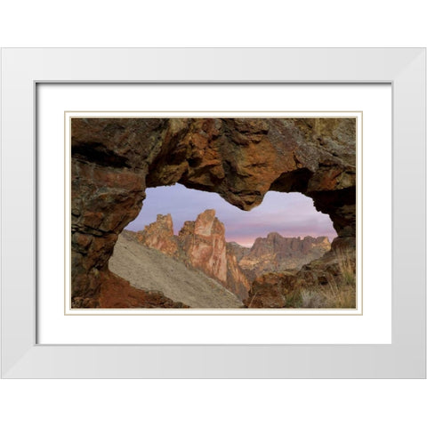 Oregon View of Leslie Gulch through rock opening White Modern Wood Framed Art Print with Double Matting by Paulson, Don