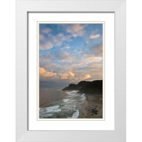OR, Heceta Head Lighthouse in morning sky White Modern Wood Framed Art Print with Double Matting by Rotenberg, Nancy
