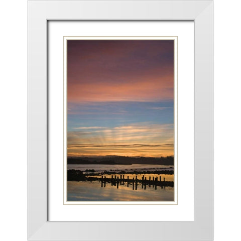 OR, Bandon Gods rays over coast at sunrise White Modern Wood Framed Art Print with Double Matting by Rotenberg, Nancy