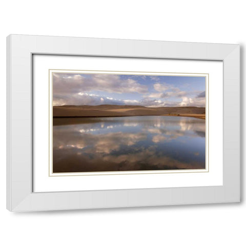 OR, Siuslaw NF, Umpqua Dunes Lake next to dunes White Modern Wood Framed Art Print with Double Matting by Paulson, Don