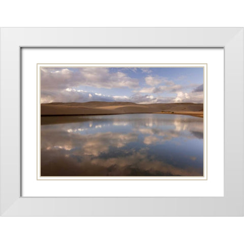 OR, Siuslaw NF, Umpqua Dunes Lake next to dunes White Modern Wood Framed Art Print with Double Matting by Paulson, Don