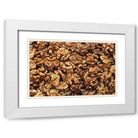 USA, Oregon, Portland Close-up of walnut meats White Modern Wood Framed Art Print with Double Matting by Terrill, Steve