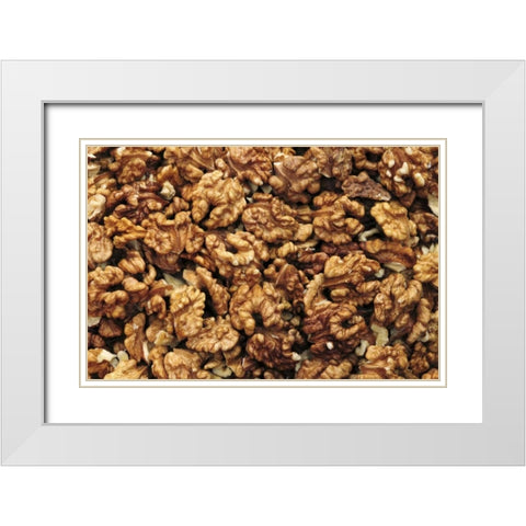 USA, Oregon, Portland Close-up of walnut meats White Modern Wood Framed Art Print with Double Matting by Terrill, Steve
