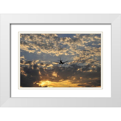 OR, Portland Airplane approaching landing White Modern Wood Framed Art Print with Double Matting by Terrill, Steve