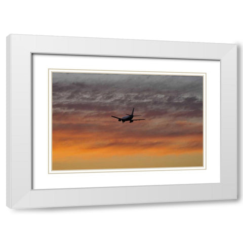 OR, Portland Airplane approaching landing White Modern Wood Framed Art Print with Double Matting by Terrill, Steve