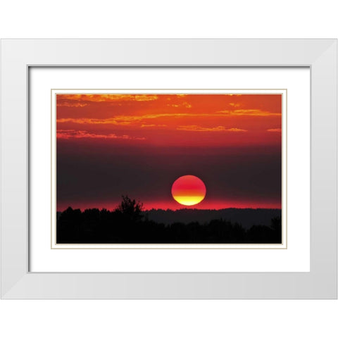 USA, Oregon, Portland Vivid red sunset White Modern Wood Framed Art Print with Double Matting by Terrill, Steve