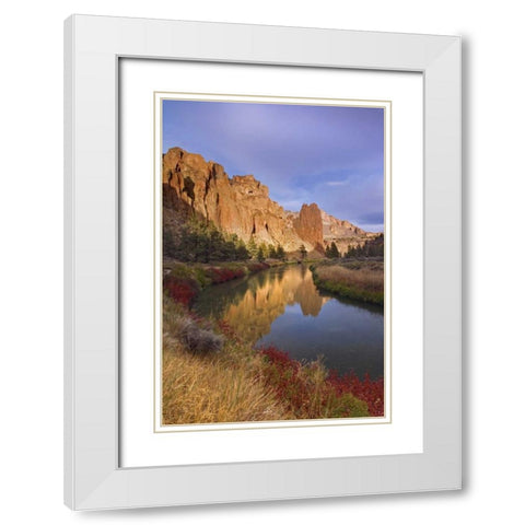 OR, Smith Rock SP Rock cliffs and Crooked River White Modern Wood Framed Art Print with Double Matting by Paulson, Don