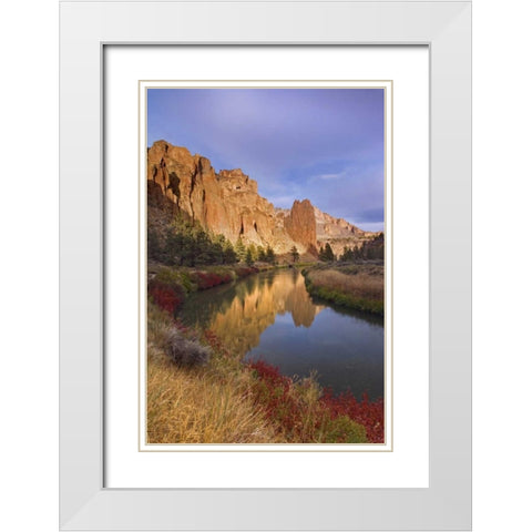 OR, Smith Rock SP Rock cliffs and Crooked River White Modern Wood Framed Art Print with Double Matting by Paulson, Don