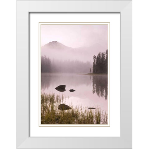 OR, Willamette NF Foggy sunrise on Scott Lake White Modern Wood Framed Art Print with Double Matting by Paulson, Don