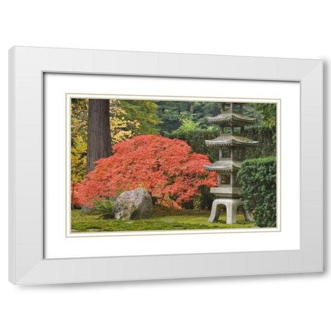 Oregon, Portland Stone tower and Japanese maple White Modern Wood Framed Art Print with Double Matting by Paulson, Don