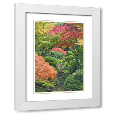 Oregon, Portland Stone tower and pond White Modern Wood Framed Art Print with Double Matting by Paulson, Don