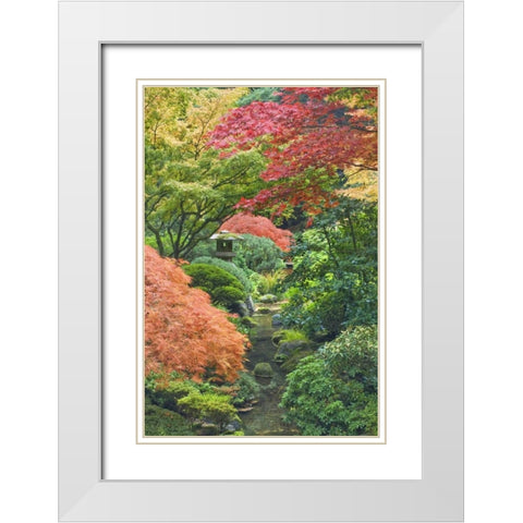Oregon, Portland Stone tower and pond White Modern Wood Framed Art Print with Double Matting by Paulson, Don