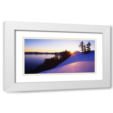 USA, Oregon, Crater Lake Sunset on winter scenic White Modern Wood Framed Art Print with Double Matting by Flaherty, Dennis