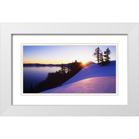 USA, Oregon, Crater Lake Sunset on winter scenic White Modern Wood Framed Art Print with Double Matting by Flaherty, Dennis