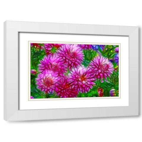 Oregon Abstract of pink dahlias White Modern Wood Framed Art Print with Double Matting by Carter, Jean