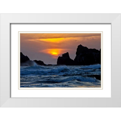 USA, Oregon, Bandon Sunset over sea stacks White Modern Wood Framed Art Print with Double Matting by Carter, Jean