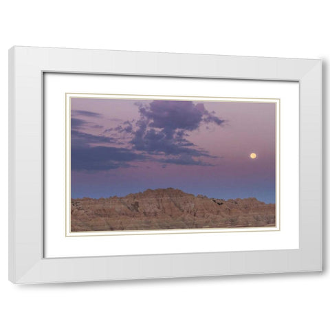SD, Badlands NP Sunrise and moonset White Modern Wood Framed Art Print with Double Matting by Illg, Cathy and Gordon