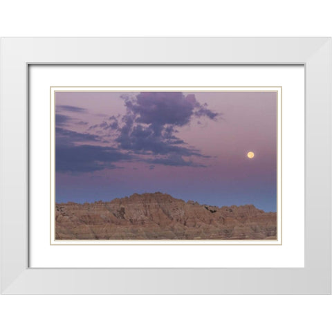 SD, Badlands NP Sunrise and moonset White Modern Wood Framed Art Print with Double Matting by Illg, Cathy and Gordon
