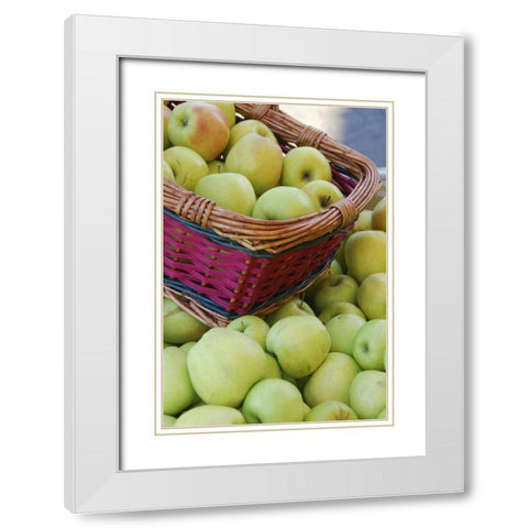 OR, Hood River Valley Basket of green apples White Modern Wood Framed Art Print with Double Matting by Terrill, Steve