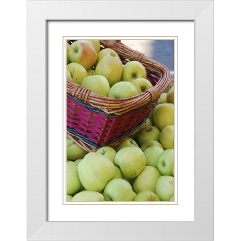 OR, Hood River Valley Basket of green apples White Modern Wood Framed Art Print with Double Matting by Terrill, Steve