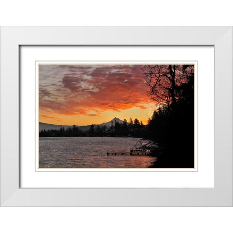 USA, Oregon Blue Lake and Mt Hood at sunrise White Modern Wood Framed Art Print with Double Matting by Terrill, Steve