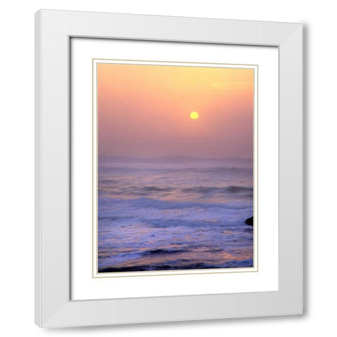 USA, Oregon Sun setting over the Pacific Ocean White Modern Wood Framed Art Print with Double Matting by Terrill, Steve