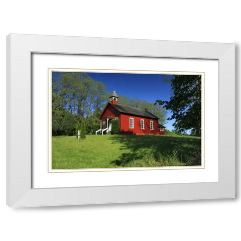 Oregon, Viola Traditional one-room schoolhouse White Modern Wood Framed Art Print with Double Matting by Terrill, Steve