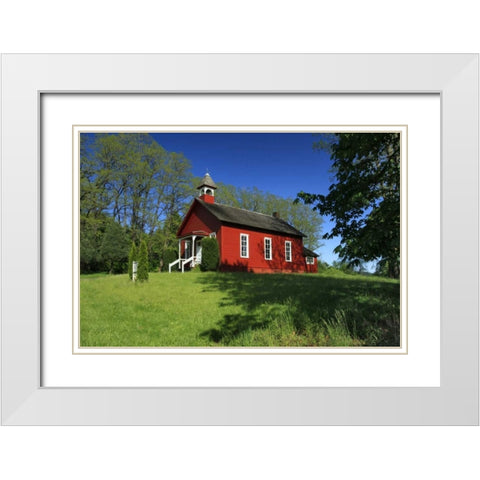 Oregon, Viola Traditional one-room schoolhouse White Modern Wood Framed Art Print with Double Matting by Terrill, Steve