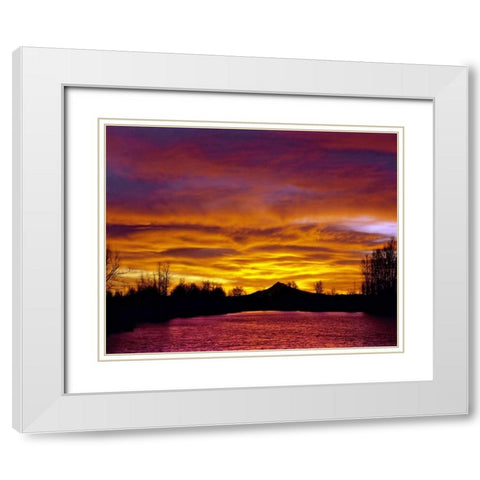 Oregon Mt Hood and Whitaker Pond at sunrise White Modern Wood Framed Art Print with Double Matting by Terrill, Steve