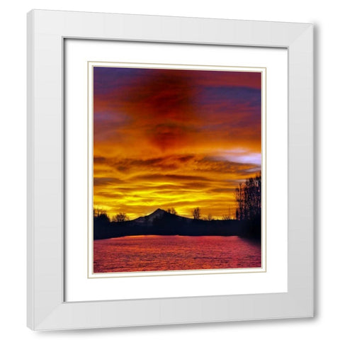 Oregon Mt Hood and Whitaker Pond at sunrise White Modern Wood Framed Art Print with Double Matting by Terrill, Steve