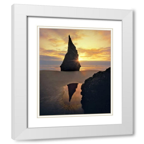 Oregon Rock formation at sunset on Bandon Beach White Modern Wood Framed Art Print with Double Matting by Terrill, Steve