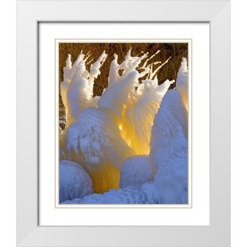 OR, Columbia Gorge Ice formations glowing White Modern Wood Framed Art Print with Double Matting by Terrill, Steve